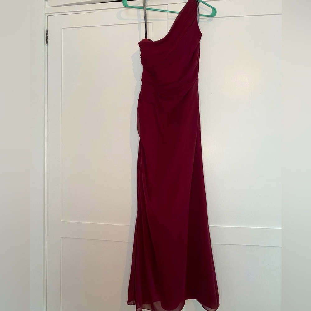 Bridesmaid dress off the shoulder wine / burgundy